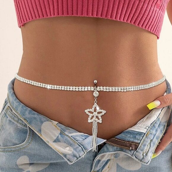 Navel Silver Star Waist Body Chain ~ NBC-6000 - Picture 1 of 3